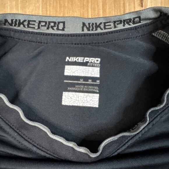 Nike Pro Mens Medium Pro Black Fitted Athletic Training Workout Shot Sleeve Top - Picture 2 of 6